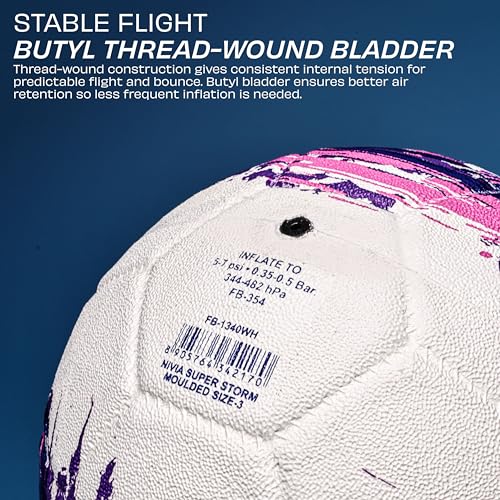Image of Nivia Super Storm Football for Men, Training Ball, Durable Rubber Cover Molded, Butyl Threadwounded Bladder, to Play On Hard Ground and Artificial Turf (White, 3)
