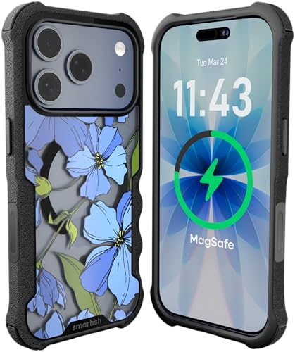 Image of Smartish iPhone 17 Pro MagSafe Case - Gripzilla Protective Magnetic Case for Men [Rugged + Tough] Military Grade Heavy Duty Grip Armor - Drop Tested for Apple iPhone 17 Pro - Blue Blossoms