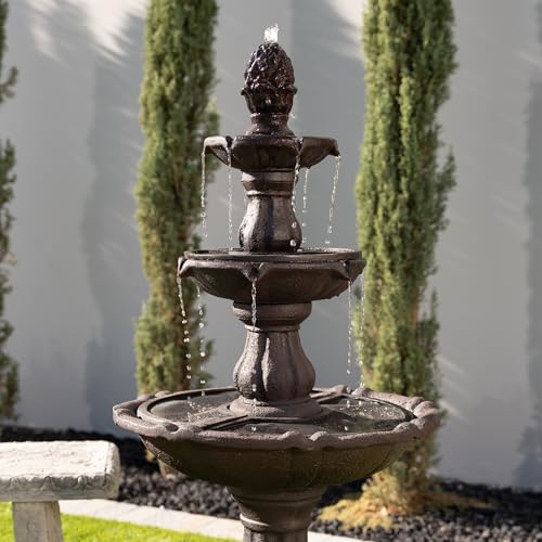 XBrand 3-Tier Freestanding Waterfall Fountain w/Pump & Pineapple Top, 51 Inch Tall, Brown, Large Outdoor Garden Fountain, Ideal for Garden, Porch, and Lawn - Thumbnail 2