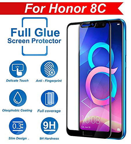 Image of HD Tempered Glass Screen Protector Compatible For Honor 8C With Edge To Edge Coverage And Easy Installation Kit