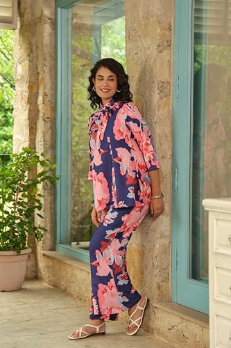 Image of Leriya Fashion Women's Rayon Floral Co Ord Set Stylish | Kurta Set | Ethnic Co Ord Set | Designer Kurta Set Trendy Korean Summer Travel Outfit | Lightweight Two Piece Dress for Beach & Holiday Look