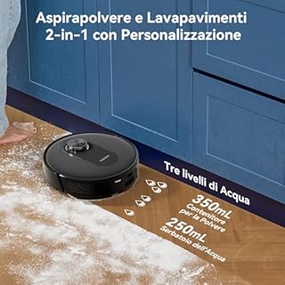 Proscenic Q8 Max Robot Aspirapolvere Lavapavimenti con Mappatura, 5000 Pa/200 min, Svuotamento Automatico di Polvere, Navigazione LiDAR, Anti-Groviglio di Capelli, APP/Aleax/Wifi