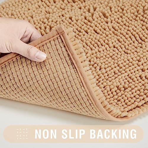 Techmilly Soft Fluffy Chenille Bathroom Rugs, Non Slip Absorbent Bath Mats For Bathroom, Washable And Quick Dry, Khaki, 17" X 24" #TOP4