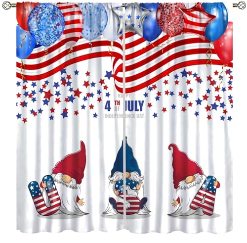 XFIFWKF Cartoon Cute Gnomes Curtains，Patriotic Independence Day 4th of July