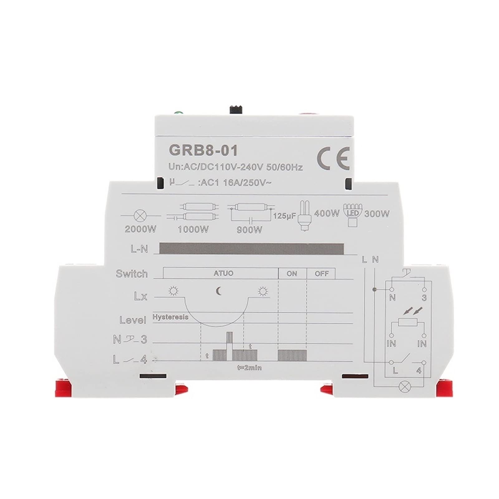 Relais AC110V-240V interrupteur crépusculaire modulaire GRB8-02 avec cellule photoélectrique