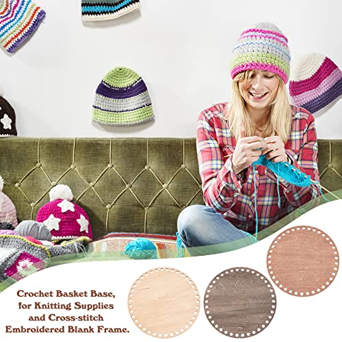 PH PandaHall 3 Colors Round Wooden Basket Bottoms 7.8" Crochet Basket Base Natural Blank Wood Bottom Base Shaper for DIY Basket Weaving Knitting Craft Home Decor - Image 3