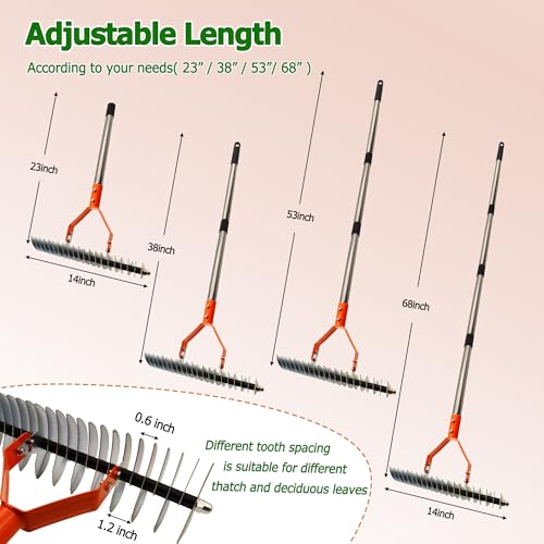 Rastrillo para césped con mango ajustable de 68" miniatura 6