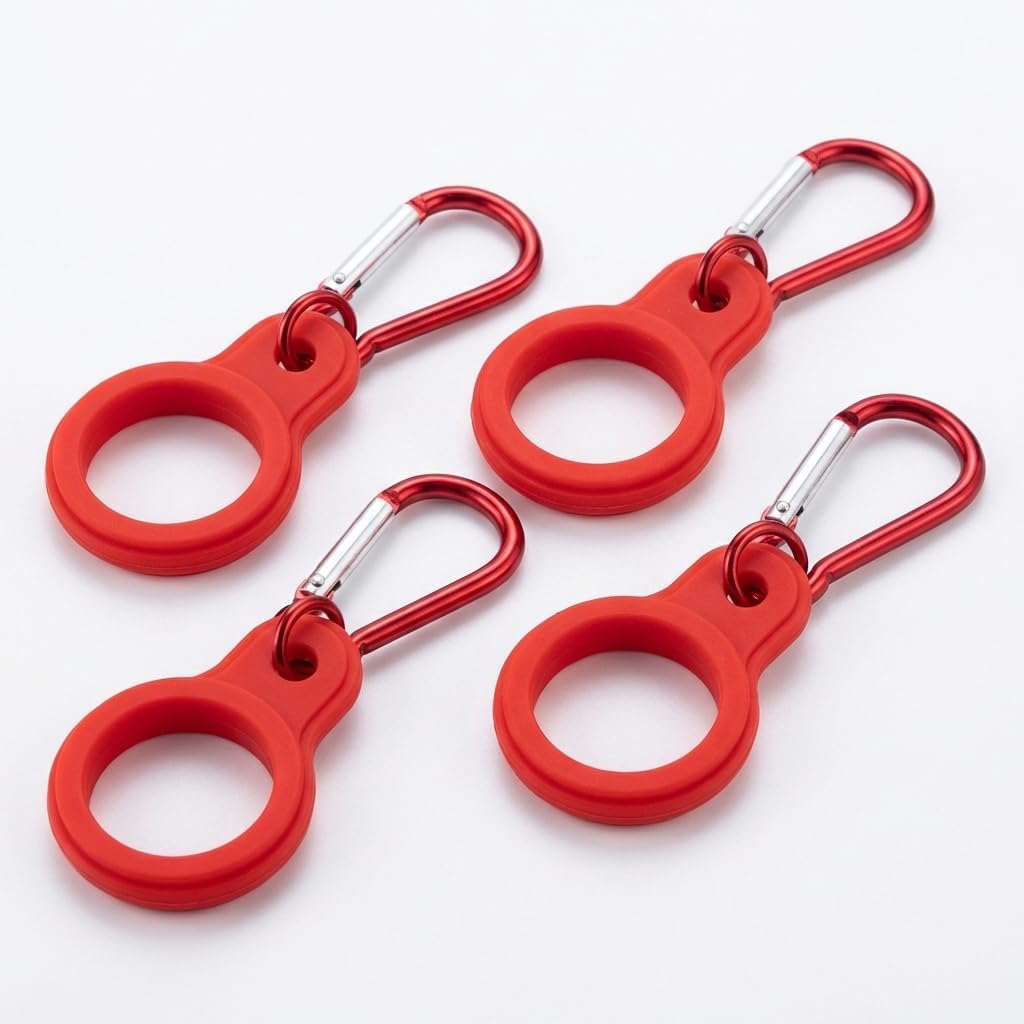 Outdoor Sports Water Bottle Hook with 4 Silicone Rings and 4 Hiking Hooks Durable Drink Hook for Rock Climbing Running Cup Clip Backpack Accessory