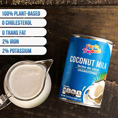 Coconut Milk Unsweetened Full-Fat BPA-Free Canned Dairy Free Without Preservatives, Great for Vegan Paleo or Keto Recipes Latte or for Yogurt - 13.5 oz. Cans (Count of 6) by Fiesta Tropicalé
