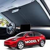 REEVAA 2025 Upgraded Tesla New Model Y (Juniper) Sunshade Windshield [Tailored Fit, 99% Sun Protection] Foldable Sun Shade Accessories with Storage Bag for Model Y 2016-2026, Silver Coating