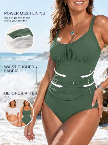 Image of One Piece Swimsuit for Women Tummy Control Bathing Suits Ruched Swimwear