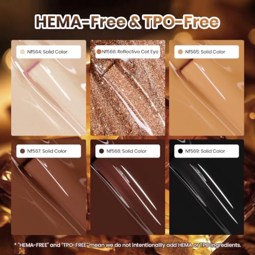 Image of Beetles Brown Gel Nail Polish Set, 6 Colors Nude Beige Coffee Black | with Rose Gold Magnetic Cat Eye&Magnet, UV LED Soak Off Fall Winter Neutral Manicure Kit