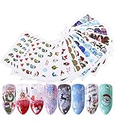 Nail Art Stickers Self Sdhesive,Liwein Christmas Nail Stickers Gel Nails Water Transfer Decals St...
