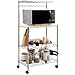 BAKAJI Scaffalatura Mobile Carrello Scaffale Porta Microonde in Acciaio Inox e Legno 4 Ripiani Regolabili con Ruote Dimensione 60 x 35 x 75 cm