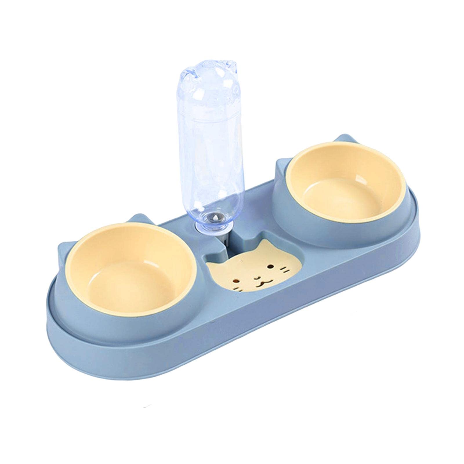 Colcolo 3 in 1 Pet Feeder Waterer Drinking Pet Feeding Station 500ml Water Bottle Food Container Non Slip Detachable Cat Bowls, Blue