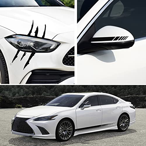 Ramuel Universal Car Auto Body Side Decals Racing Stripe Side Door Sticker Strip Vinyl Decoration Cars Accessories With Rearview Mirror Sticker, Claw Scratch Marks Headlight Decals (Black) #TOP4