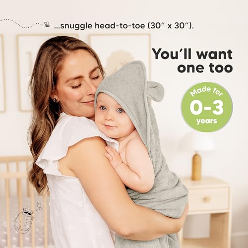 Image of KeaBabies 2-Pack Hooded Baby Towels for Newborn - 30x30 Soft & Absorbent Viscose from Bamboo Baby Bath Towels with Hood for Infant, Toddler,Kids,Boys Girls,Newborn Bath Essentials (Steel, Petite)