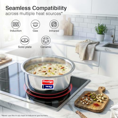Image of Prestige 24cm /5L Tri-Ply Stainless Steel Tope with Lid|Gas and Induction Compatible| Even Heat Distribution|Strong and Durable| 5 Years Warranty