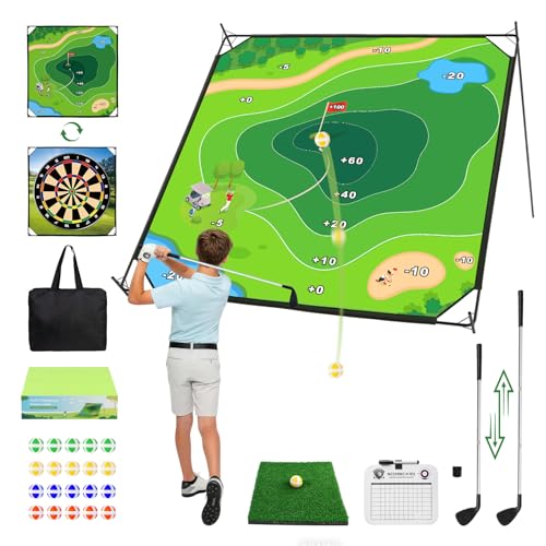 Golf Chipping Game Mat 6x6FT Double Sided Golf Hitting Mat Set Outdoor Indoor Adjustable Golf Games Mat Score Sticky Playing Golf Balls for Home Backyard Garage Game Gift for Young Adults