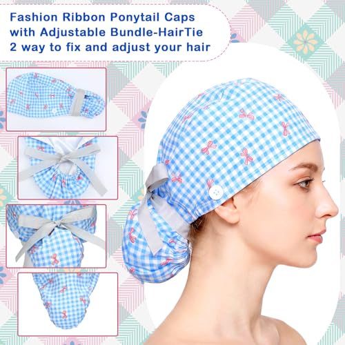 Image of Honoson 6 Pcs Scrub Caps Women with Buttons