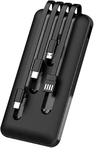 4-in-1 Power Bank with Built-in Cables, Black, 20000mAh Capacity, Multi-Device Charging for iPhone, Android, USB, Type-C