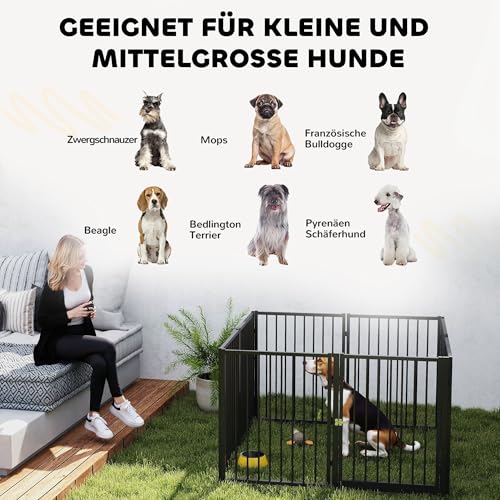 PawHut Welpenlaufstall 8-TLG Welpenauslauf mit 8 Gitterplatten Tür flexibel faltbar Freilaufgehege 76cm hoch Hundelaufstall Welpengitter für kleine und mittelgroße Hunde für drinnen und draußen