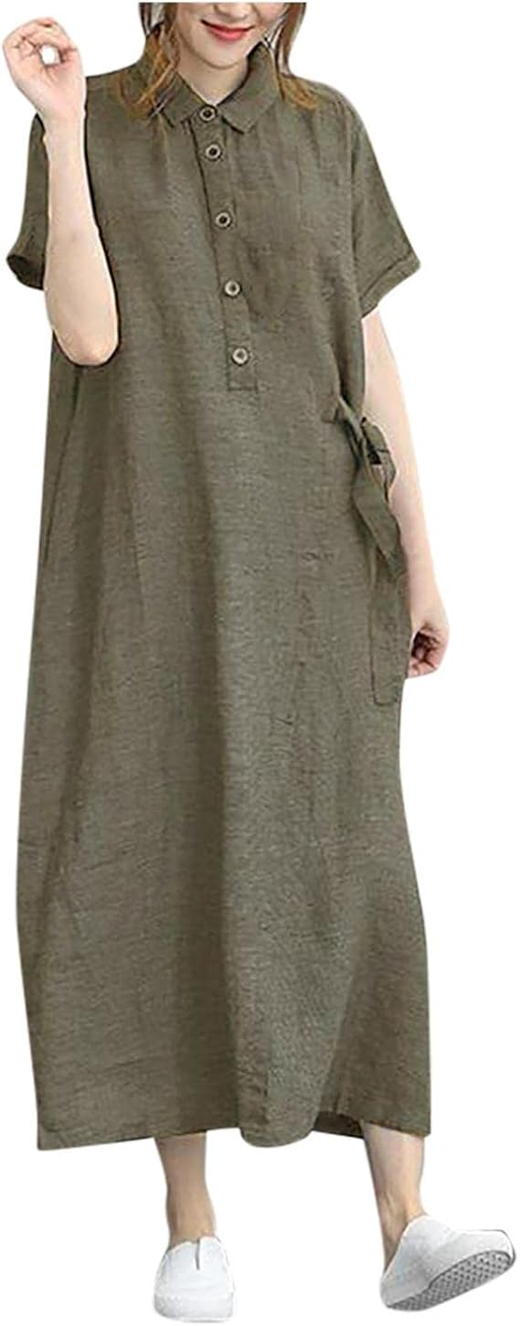 Amazon Co Jp Lisusut ワンピース ロング丈 ミモレ丈 リネンワンピース イブニングドレス リゾートワンピース Aライン 長袖 Vネック 袖 レディース 女性 婦人服 ドロスト おしゃれ かわいい リゾートワンピ シャツワンピース Tシャツ シューズ バッグ