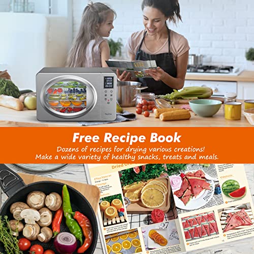 Silver Retro Food Dehydrator- 6 Stainless Steel Trays, 190℉ Max Digital Temperature Control, Built-in Light, 500W Efficient Drying Machine for Beef Jerky Fruit Mushroom& Yogurt