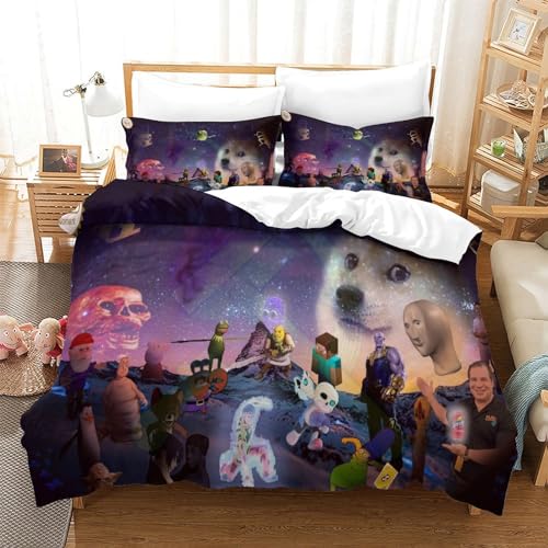 Parure de lit double 200x200cm chic housse de couette 3D motif animalier husky - 3