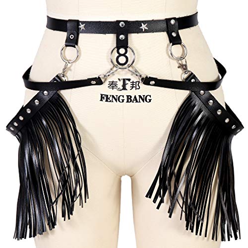 Woman Body Harness Adjustable Dance Clothing Accessories Leg Waist Tassel Gothic Punk Belt (Black)2