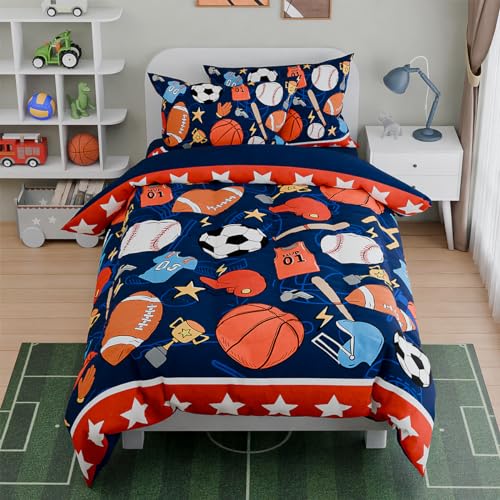 Image of SANDJEST Sports Bedding Sets for Boys, Ultra Soft Microfiber Comforter Bed Set with 3-Pieces, Comforters Sets for Kids Children Boy Bedroom Decor