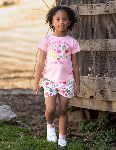 Image of John Deere Floral Horse Girls T-Shirt and French Terry Shorts Outfit Set Toddler to Big Kid Sizes (2T - 10-12)