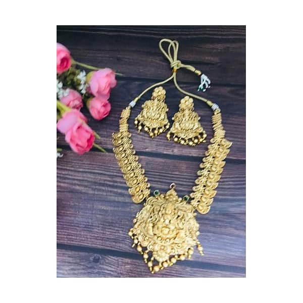 Sattyaki Gold-Plated Traditional South Indian Bridal Jewellery Lakshmi And Peacock Multi Necklace with Matching Earrings in beadwork for Women & Girls. - Image 6
