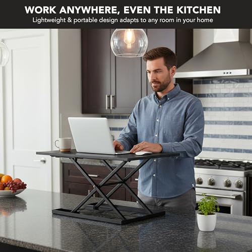 Image of Mount-It! Standing Desk Converter 32 inch x 22 inch - Sit Stand Desk Riser with Gas Spring Lift, Slim 2.5 inch Low Profile, Height Adjustable Desktop Workstation, Preassembled Sit-Stand Solution for Home & Office