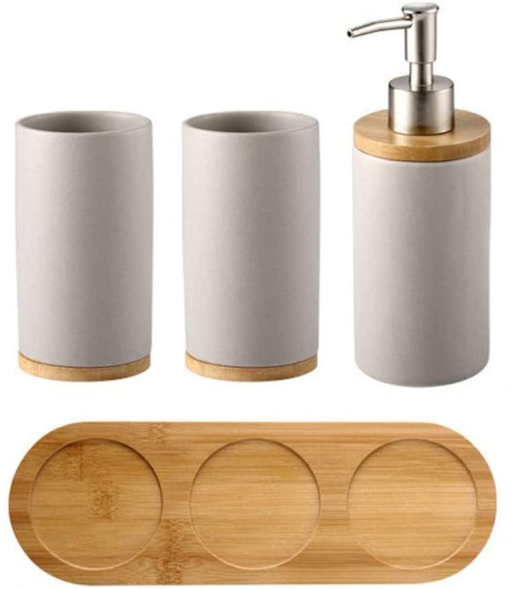 Set di accessori da bagno Dispenser di sapone 4 Pezzi Spazzolino da Denti Bicchiere Mensola di bambù Set da bagno Accessori da bagno 4 Pezzi Bagno Quattro Pezzi