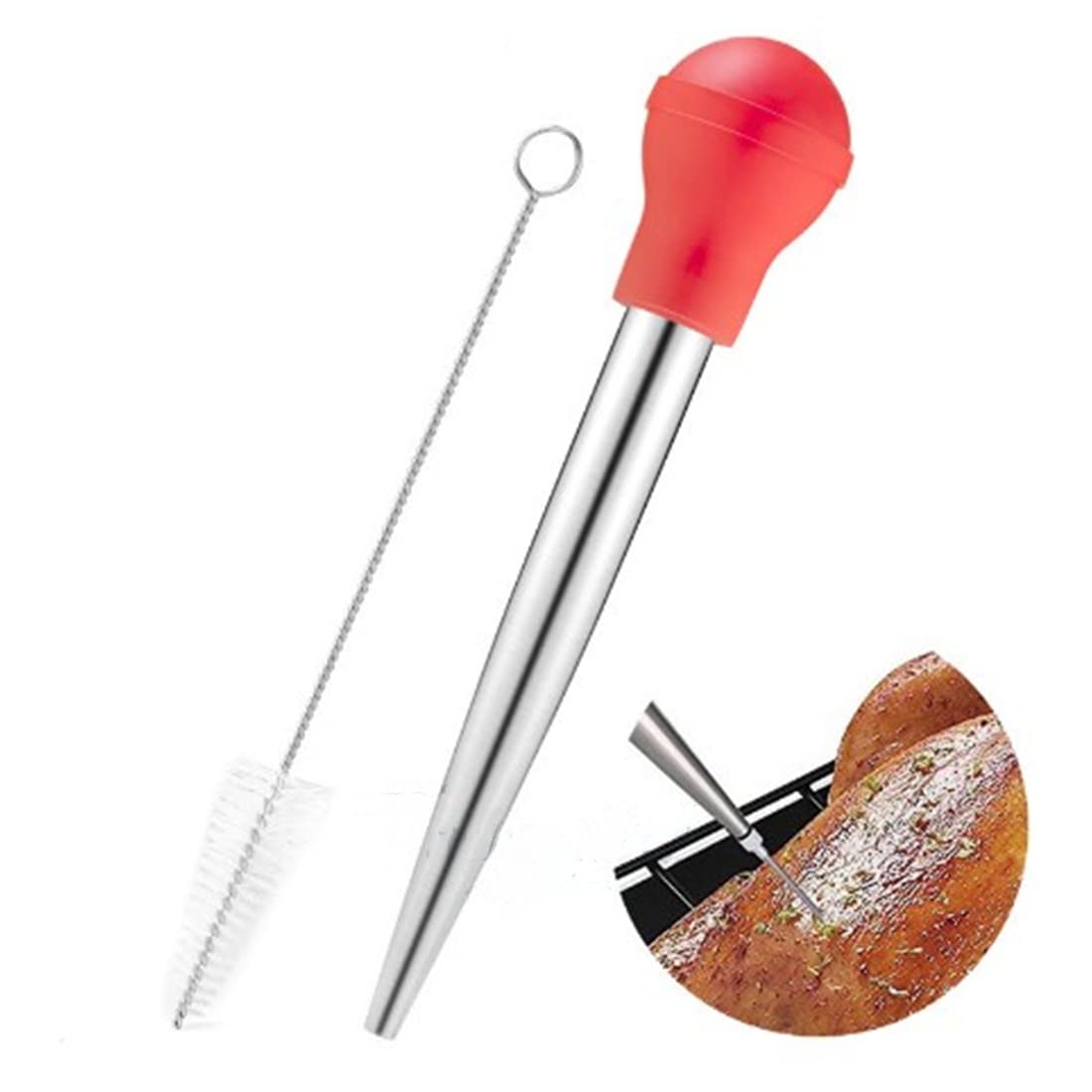 TOPINCN Siringa da Cucina in Acciaio Inox per Marinate e Condimenti