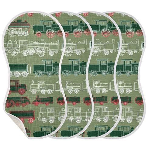 Train Camo Green Burp Cloths Baby Boys Girls Absorbent Soft Cotton Burping Cloths Rags, 4 Pack