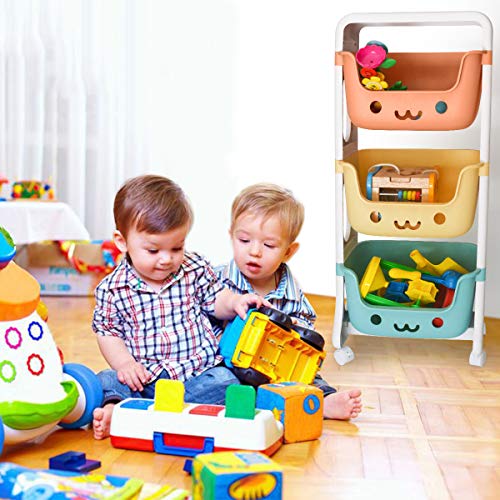 Doubleblack Toy Storage Basket Children's Snack Organiser Mobile 3-layer Plastic Rack Trolley for Playroom Kids Room and Daycare School - Image 7