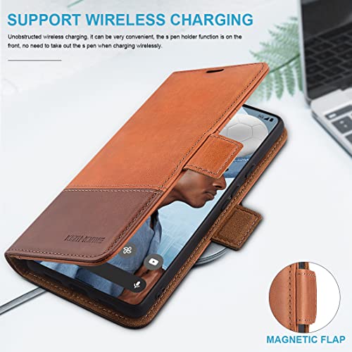 Kezihome Case For Google Pixel 7, Genuine Leather [Rfid Blocking] Wallet Case With Card Holder Kickstand Flip Protective Heavy Duty Phone Cover For Google Pixel 7 5G (Khaki/Brown) #TOP5