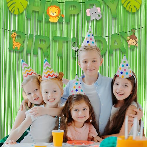 Image of Lime Green Streamers Party Backdrop - GREATRIL Tinsel Curtain for St Patrick's Day /Frog /Wizard - 3.2ft X 8.2ft - 2 Packs