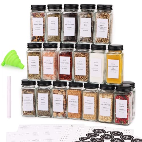 Spice Jars - 36 pieces, labeled spice jars with black