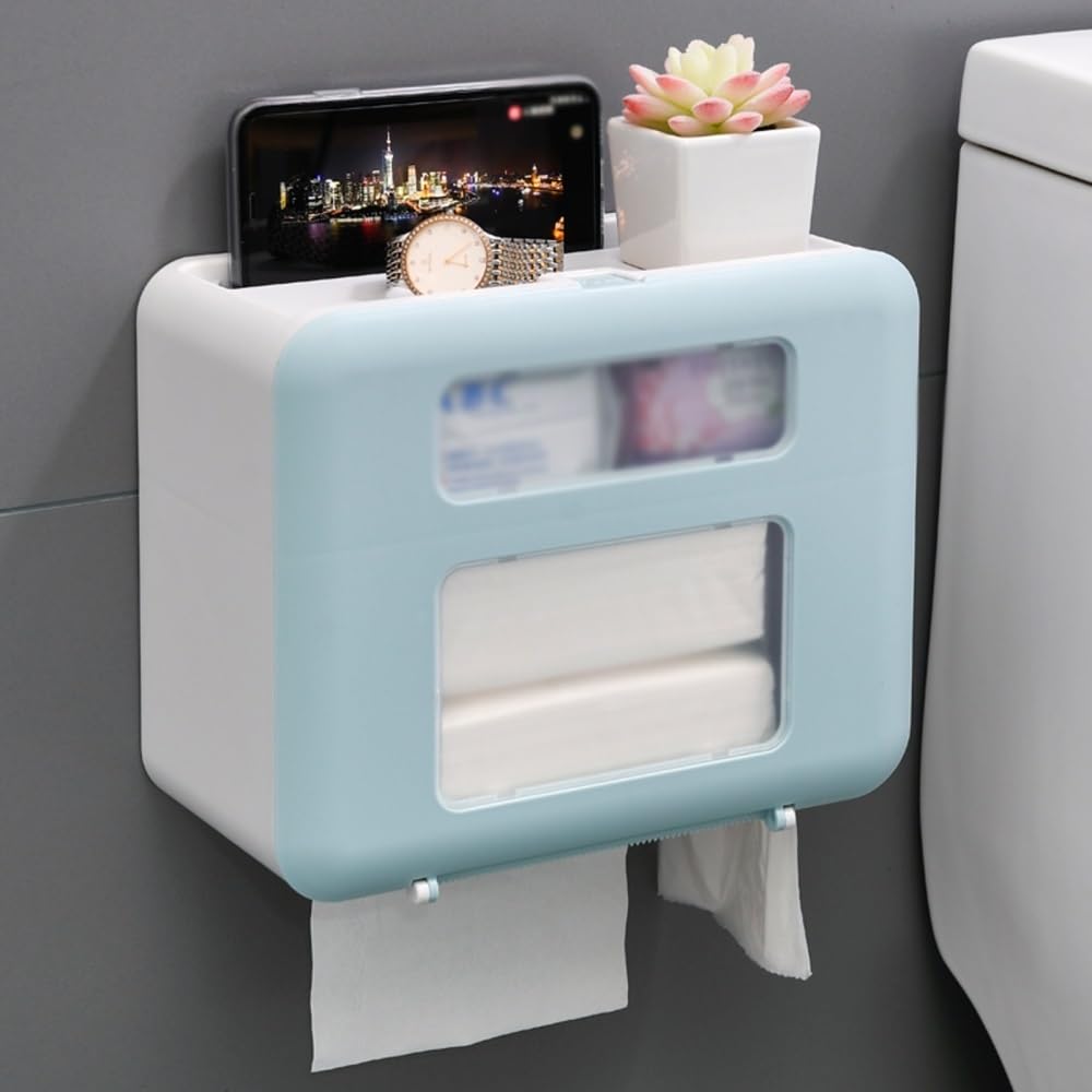 Tissue Holder Dispenser Tissue Box with Platform and Drawer for Home Countertop Holders for Living Room(Blue)
