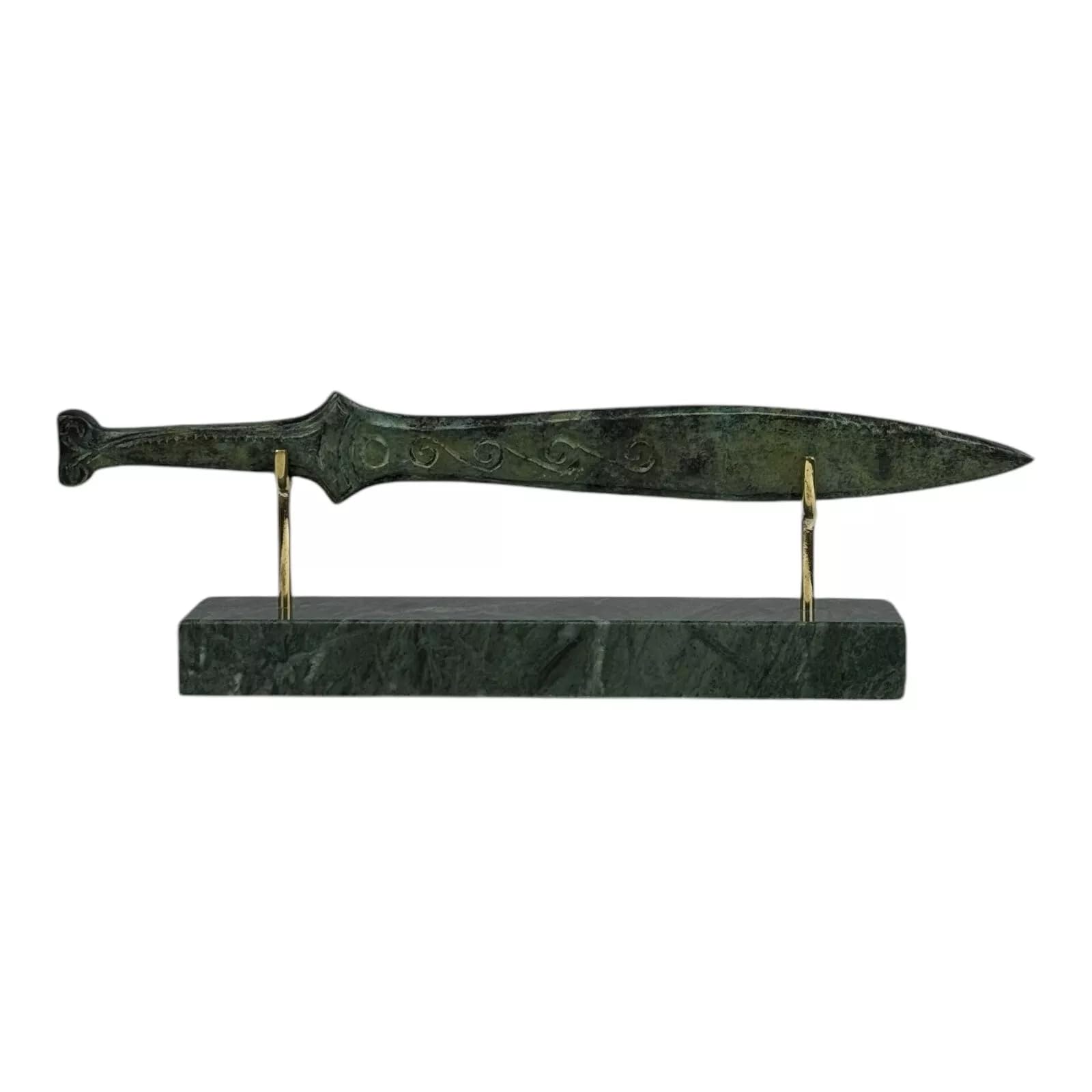 Pequeña espada espartana antigua griega de bronce de metal en oxidación verde