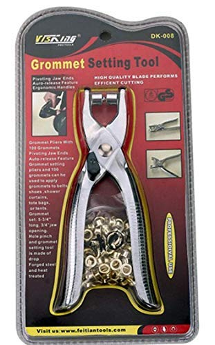 uptodateproducts Grommet Setting Tool, Steel Hole Punch Eyelet Setter Kit for Leather, Canvas, All Fabrics Men and Women Clothes, Shoes, Belts, Bags, Crafts -100 Gold Eyelets/Grommets 1