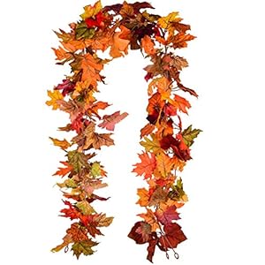 Lvydec 2 Pack Fall Maple Garland – 5.9ft/Piece Artificial Fall Foliage Garland Colorful Autumn Decor for Home Wedding Party (Mixed Color)