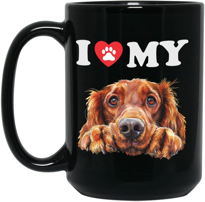 I Love My Dog Coffee Mug, IRISH SETTER Dog Lover Gift, Funny Dog Dad Mom Black 15oz Ceramic Tea Cup