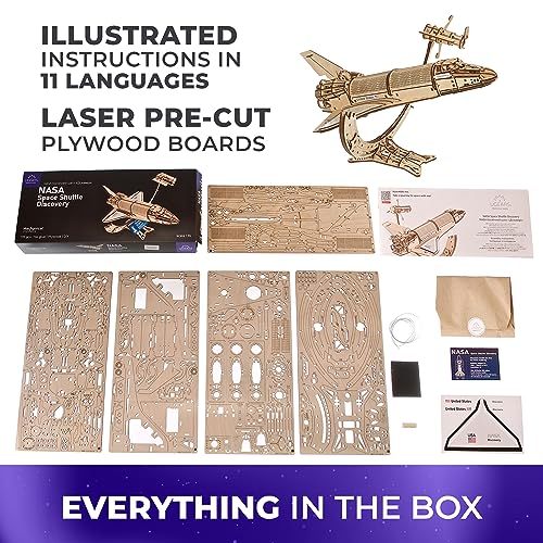 UGEARS Transbordador Espacial Discovery de la NASA - Puzzle 3D Madera para Construir - Maqueta Nave Espacial Madera Mecánica Detallada - Ideal para Amantes del Espacio y Maquetas