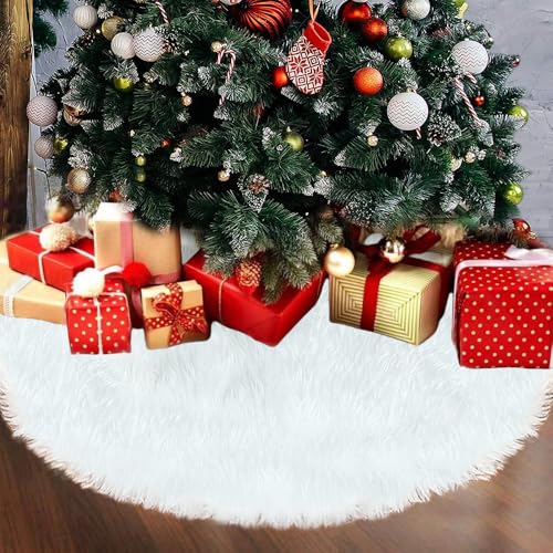 36 Inch Faux Fur Christmas Tree Skirts, White Plush Skirt for Christmas Decorations Xmas Indoor Holiday Party Decor (Small)