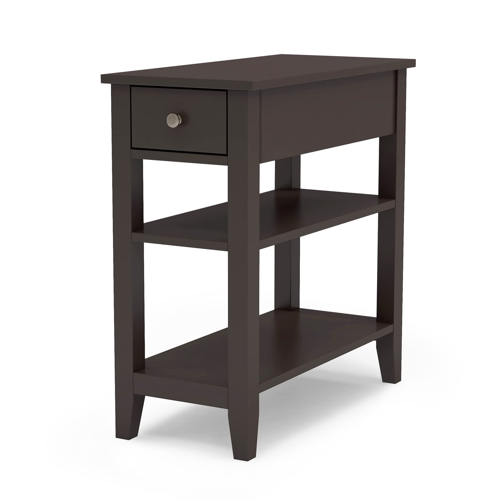 ChooChoo Side Table Living Room, Narrow End Table with Drawer and Shelf, 3-Tier Sofa End Table for Small Space, Espresso