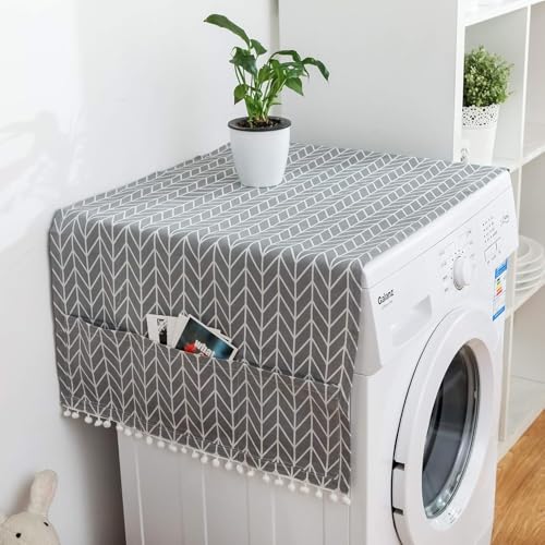 HEYOMI Coprilavatrice per Interno con Tasche Portaoggetti su Entrambi i Lati, Copri Lavatrice per Interno Protegge la lavatrice da Polvere, Raggi Solari e Graffi, 130×55 cm
